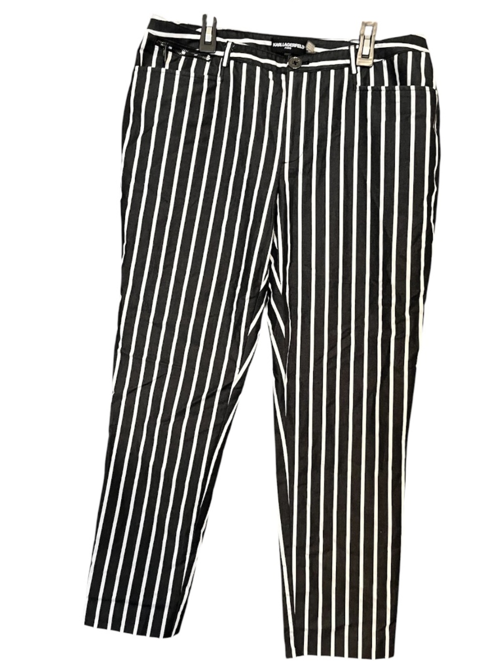 Karl Lagerfeld Paris Black & White Stripe Cotton Blend Straight Leg Pants Sz-8